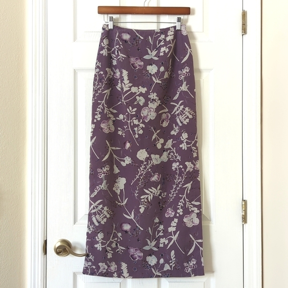 A. Byer 90's Vintage Lightweight Floral High Waist Straight Maxi Skirt Purple 7 - Picture 1 of 12